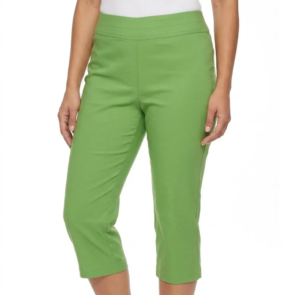 NWT Alfred Dunner Allure Capri Green Modern Fit Stretch Pants Women Size 14